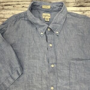 J Crew Shirt Men 2XL Blue Short Sleeve Baird McNutt Irish Linen Chambray Classic